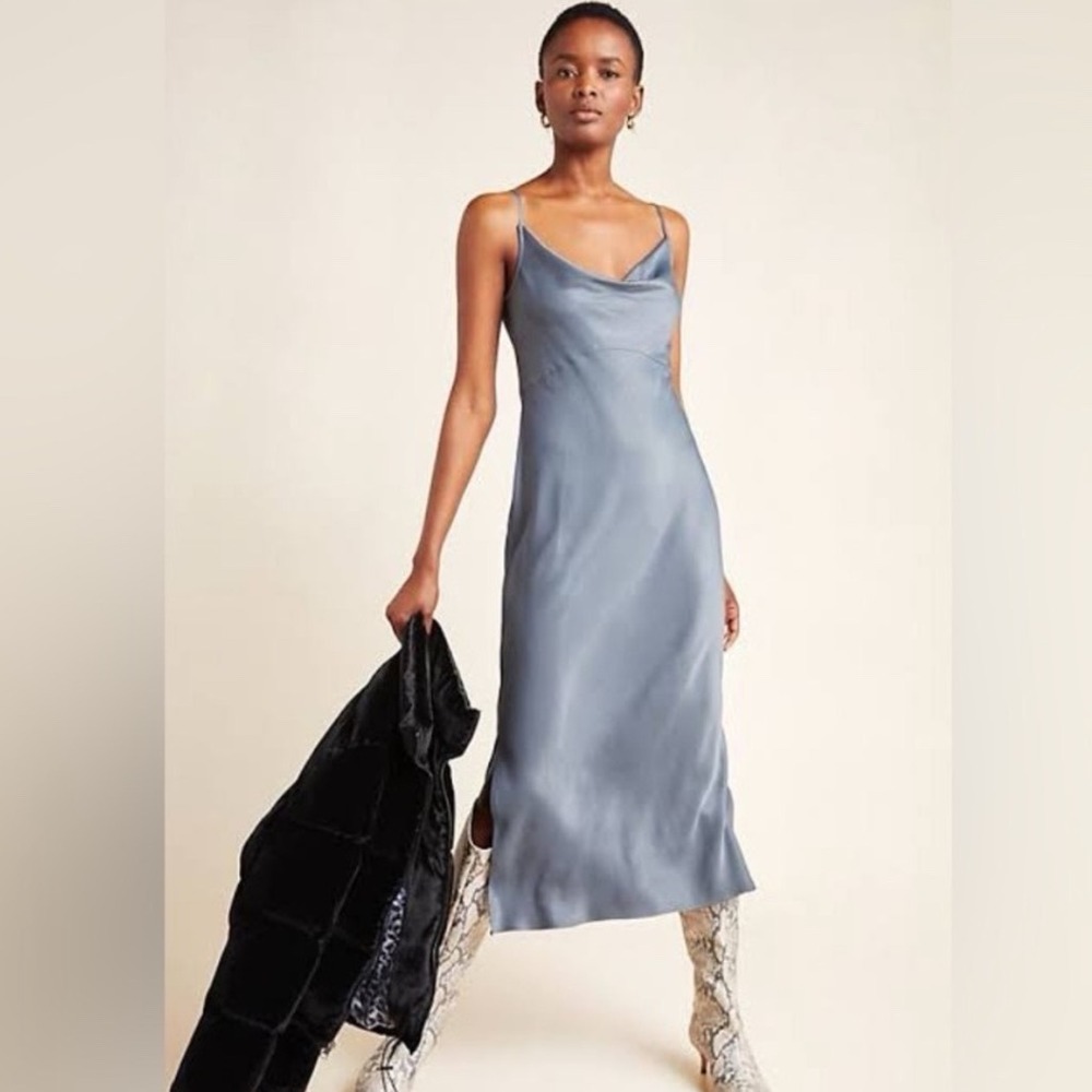 Anthropologie Elyse Cowl Neck Satin Slip Midi Dress Medium